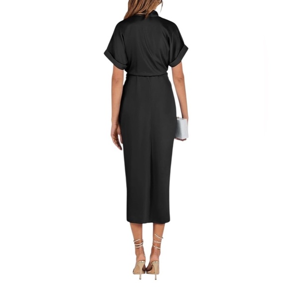 NEW / BTFBM (Amazon), Satin Ruched Shirt Dress, 2XL (Fits Smaller), Black - Picture 3 of 12